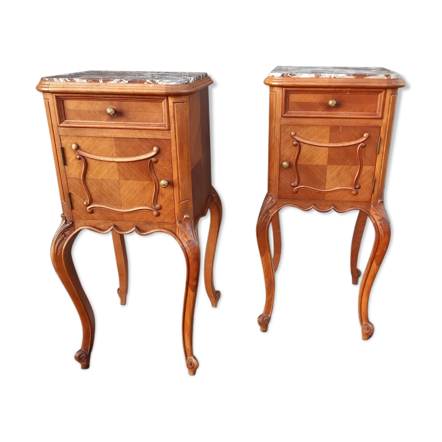 Pair of bedside Louis XV French walnut 1900s