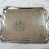 Large rectangular silver metal tray with handles Maison Wiskemann