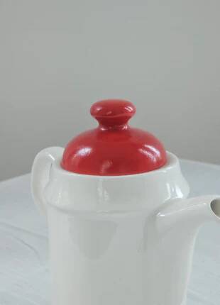 White and red Royal Tudor porcelain coffee pot
