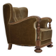 1960s, Danish armchair, green furniture velour, solid carved oak wood.