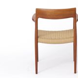 Fauteuil Niels Moller, modèle 57, vintage des années 1950, siège en corde de papier, chaise de salle à manger, Danemark