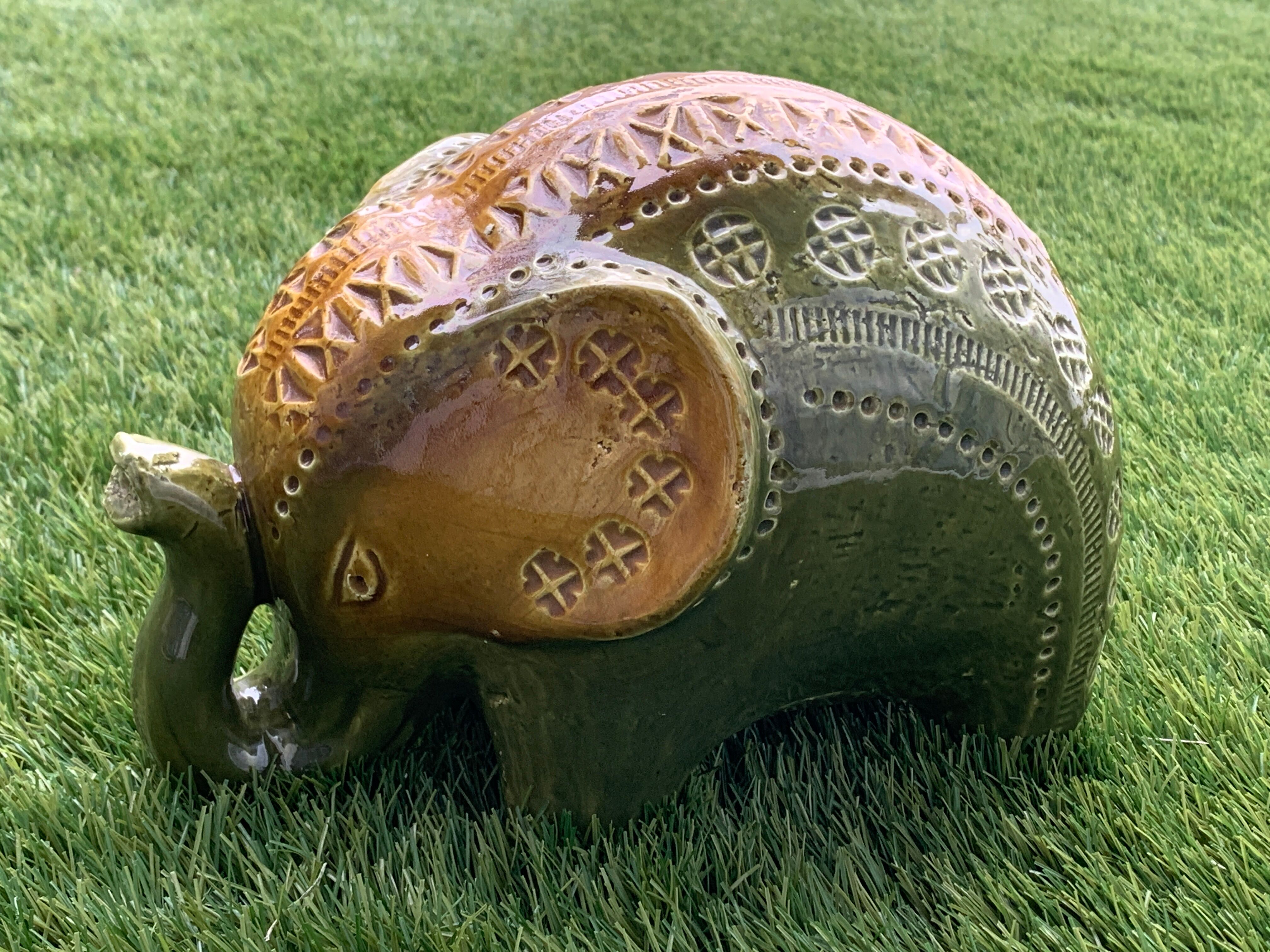 Green Rimini ceramic elephant, Aldo Londi for Bitossi, 1960