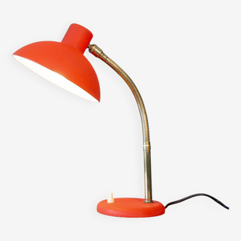 Lampe année 50, laiton et rouge granitée