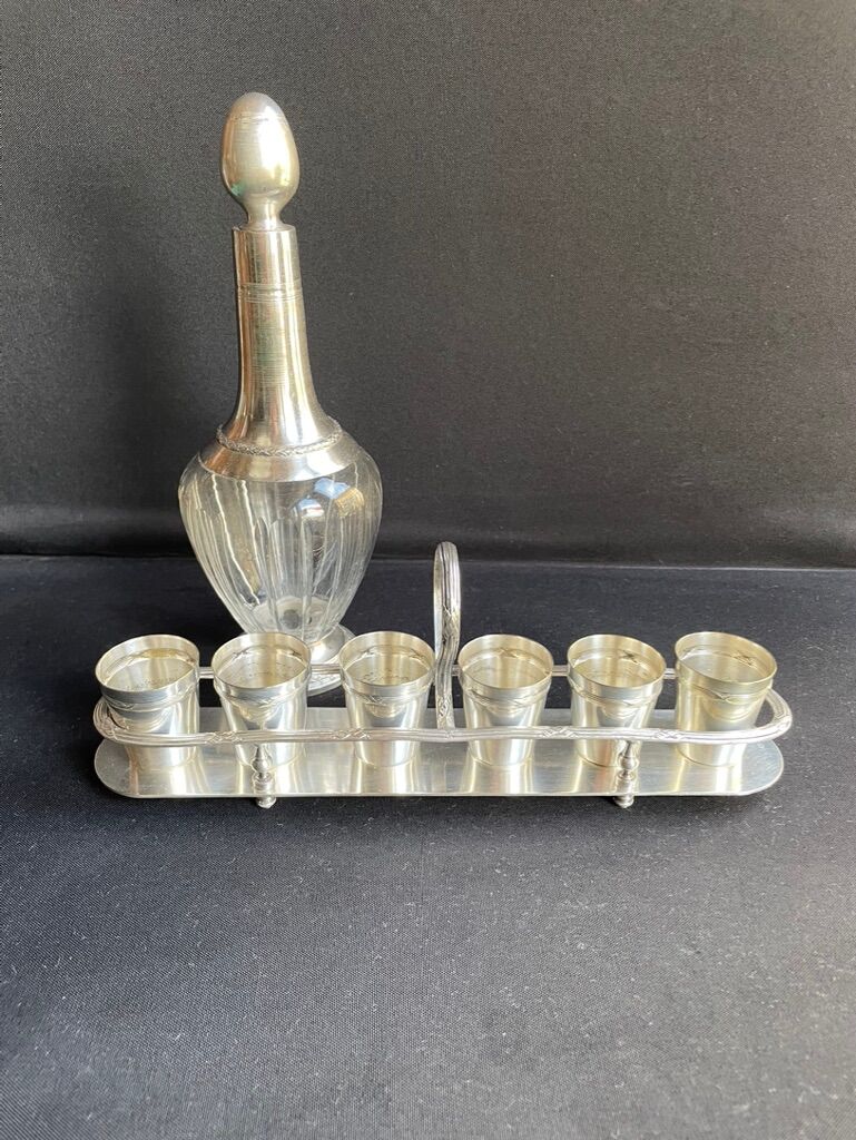 Louis XVI style silver metal liquor service