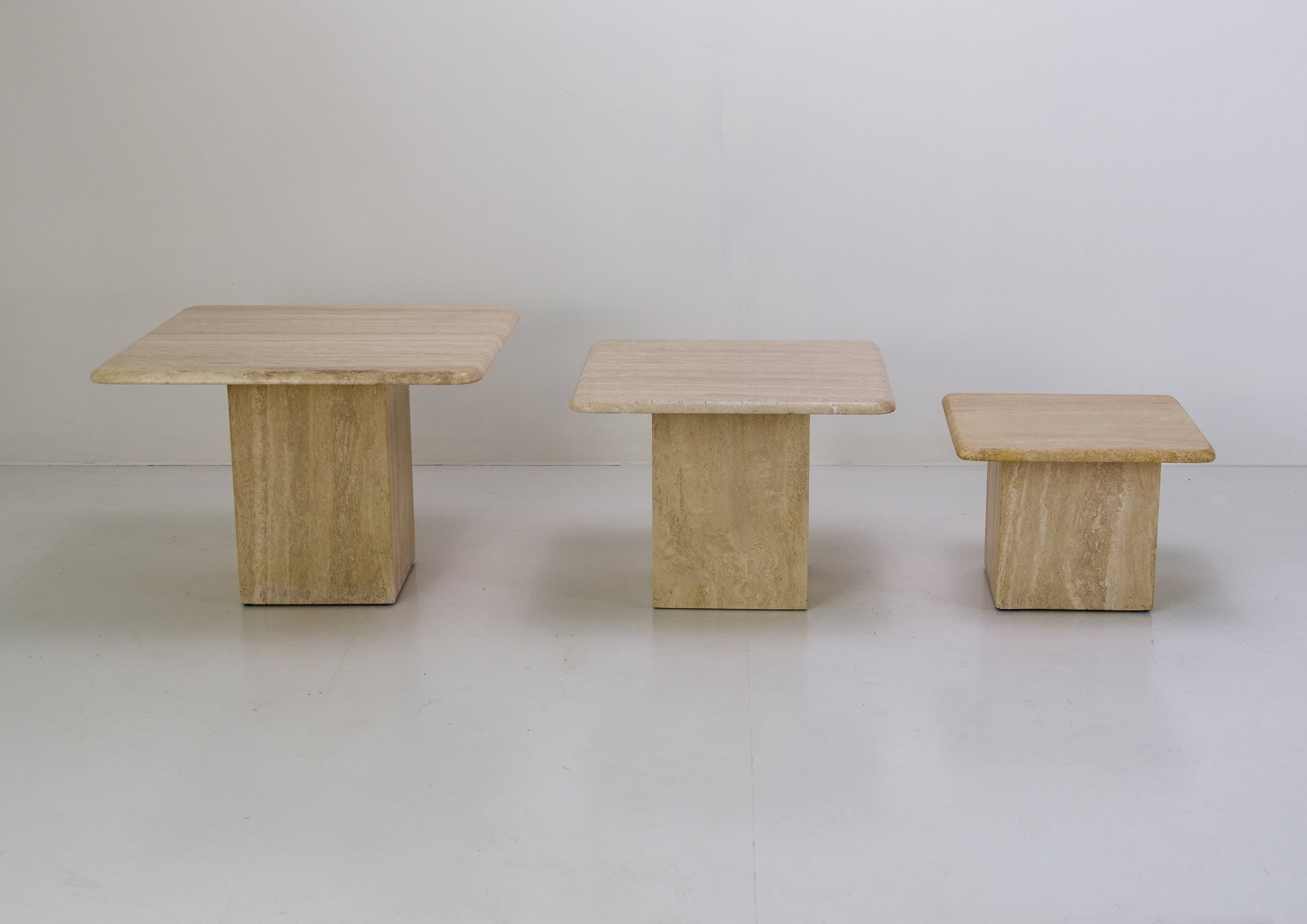 Set of 3 vintage travertine nesting coffee tables