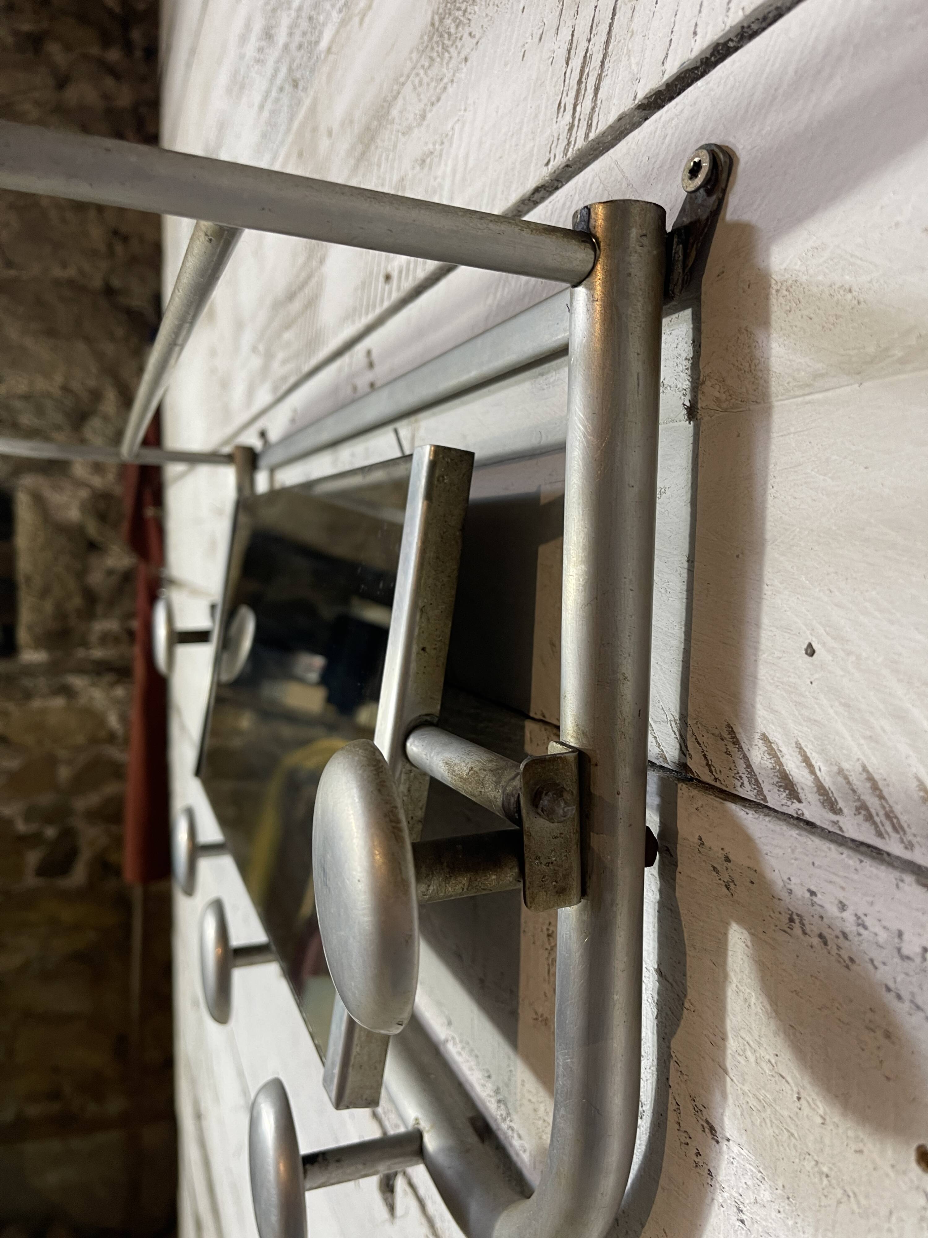 Aluminum wall-mounted coat rack with mirror