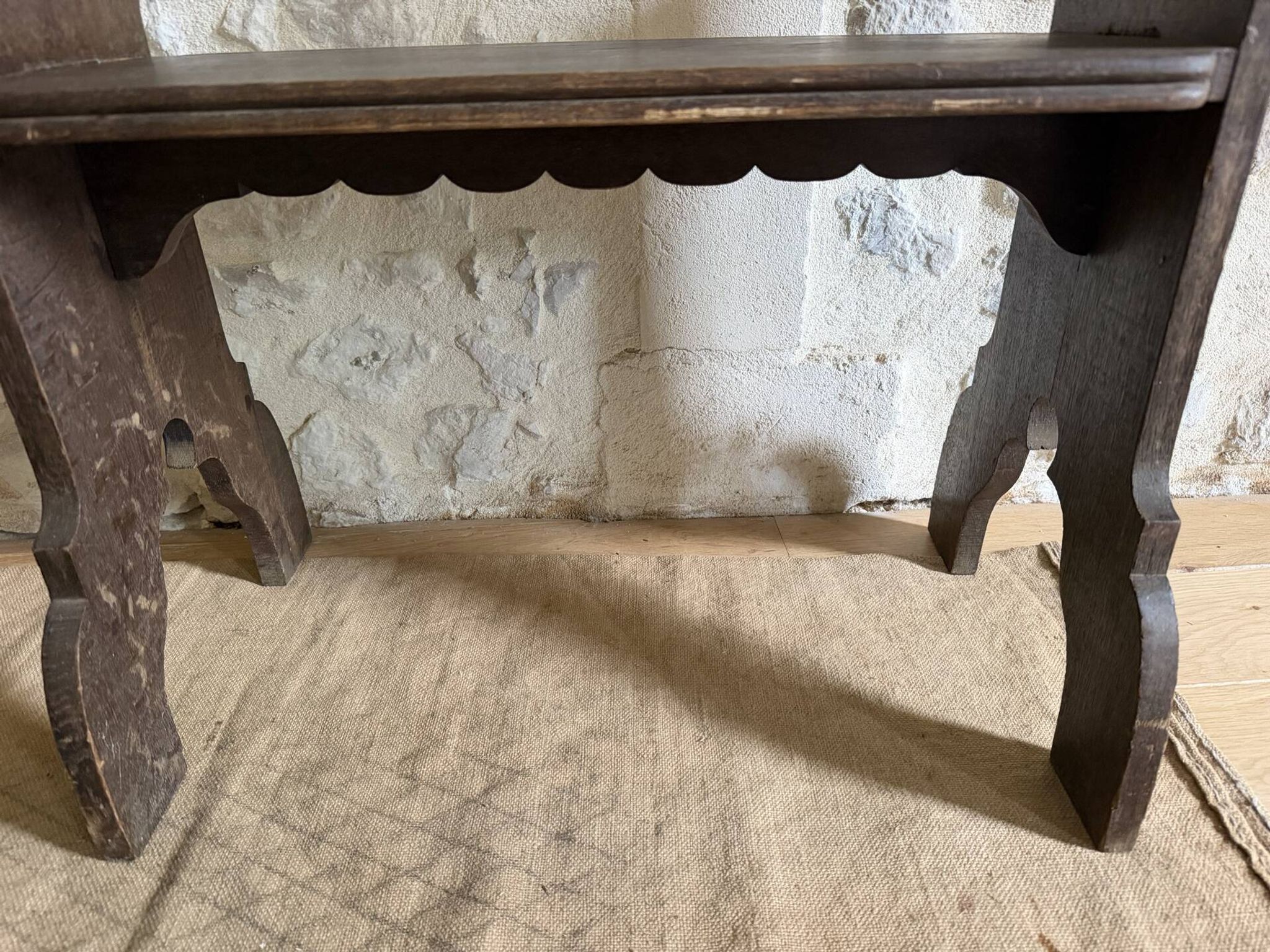 Small brutalist wooden bench