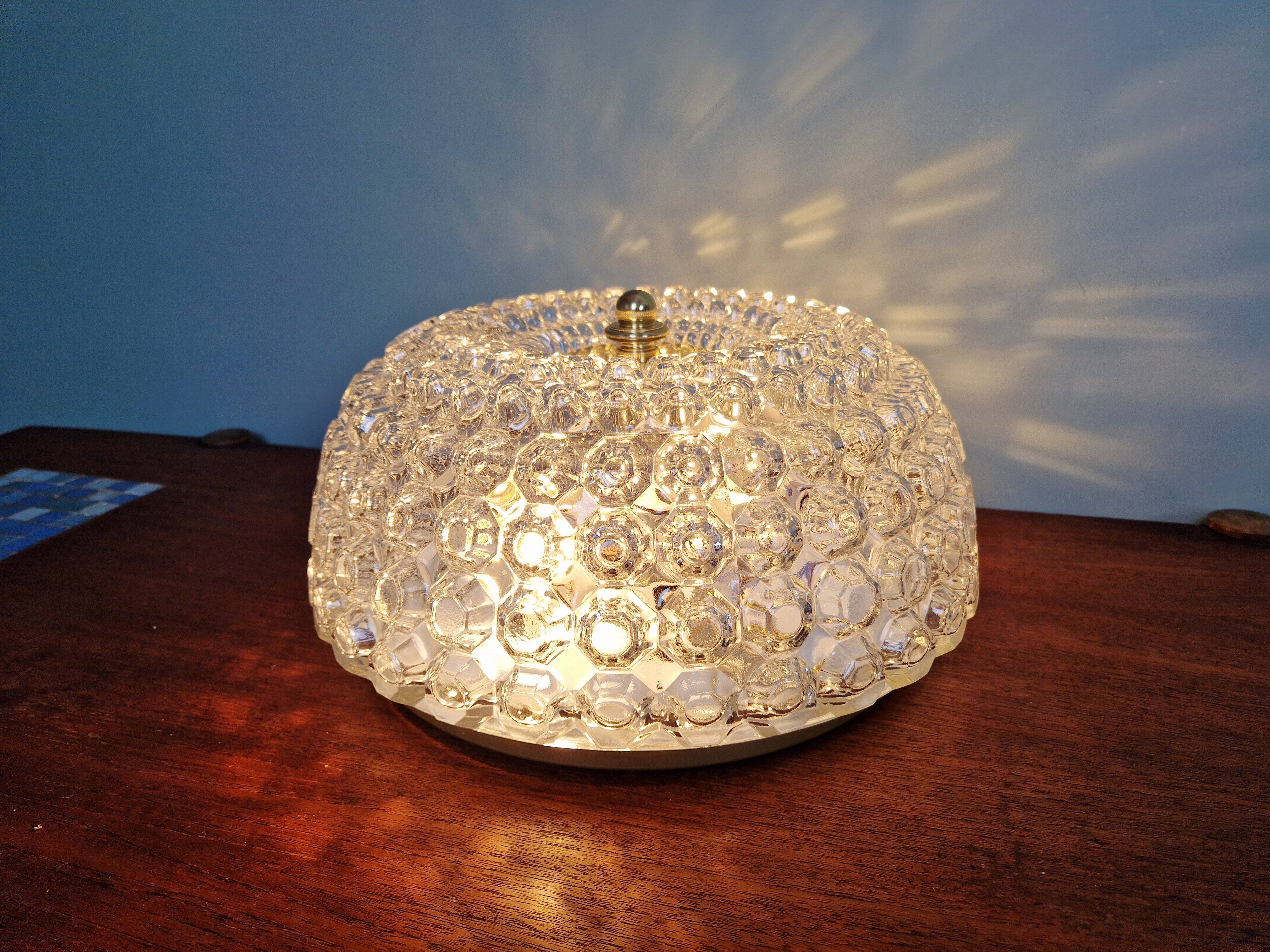 Large honeycomb glass ceiling light and brass, Glasshütte Limburg, 1970