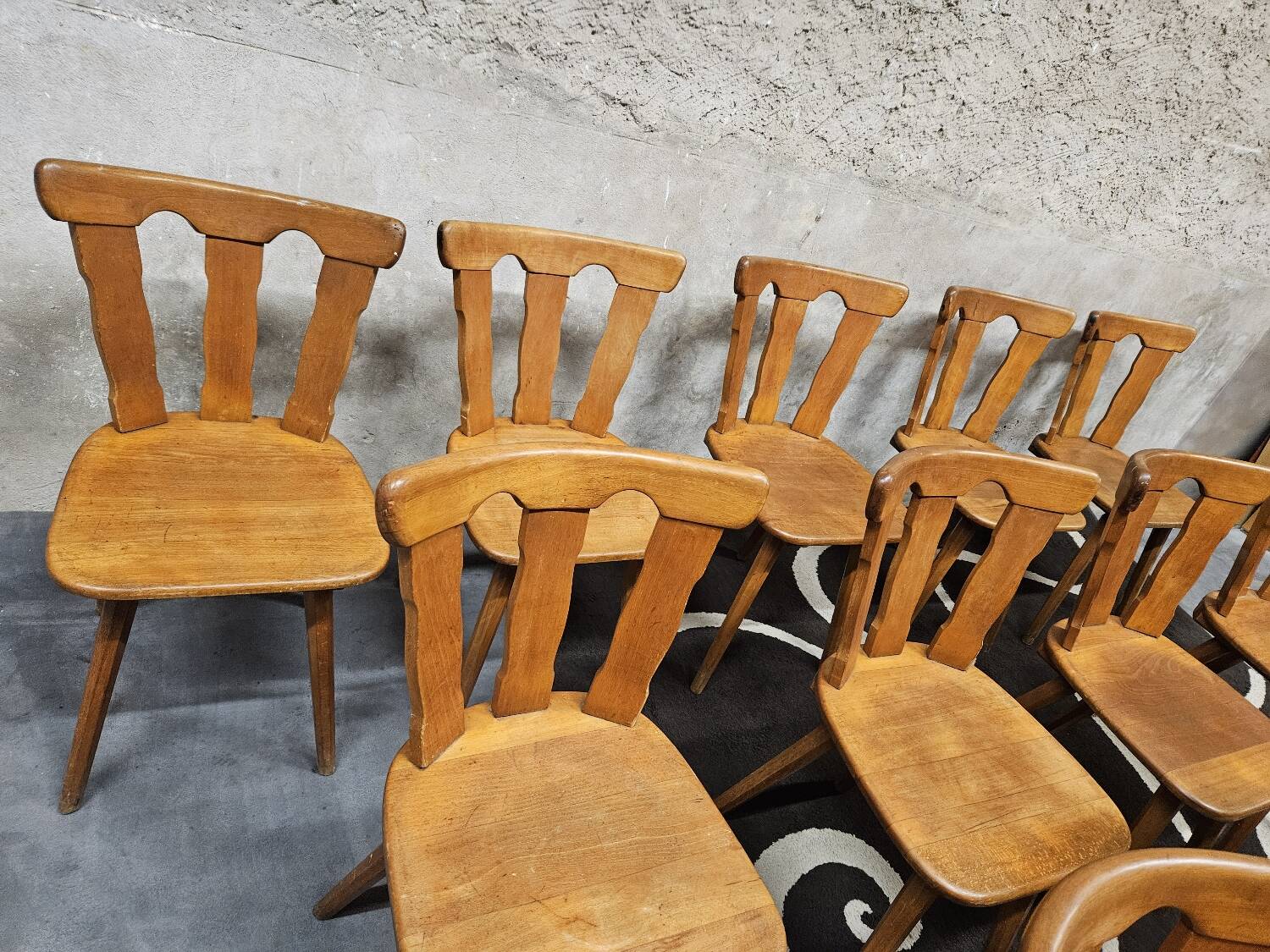 12 wooden bistro chairs, 1970