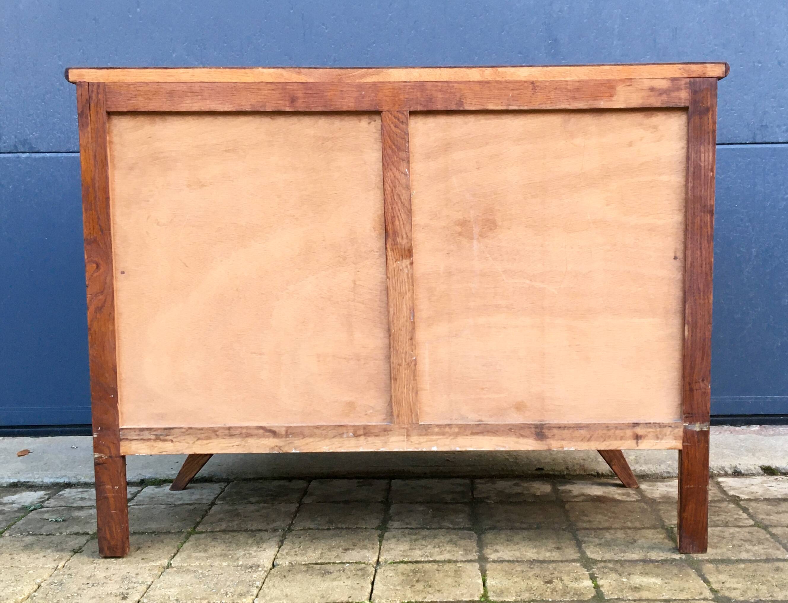 Commode vintage chêne et rotin