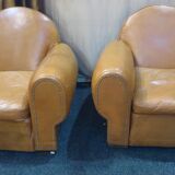 Pair of cubs Deco leather armchairs