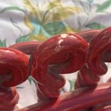 Fruit bowl in red slip, square shape, enamelled ceramic, old