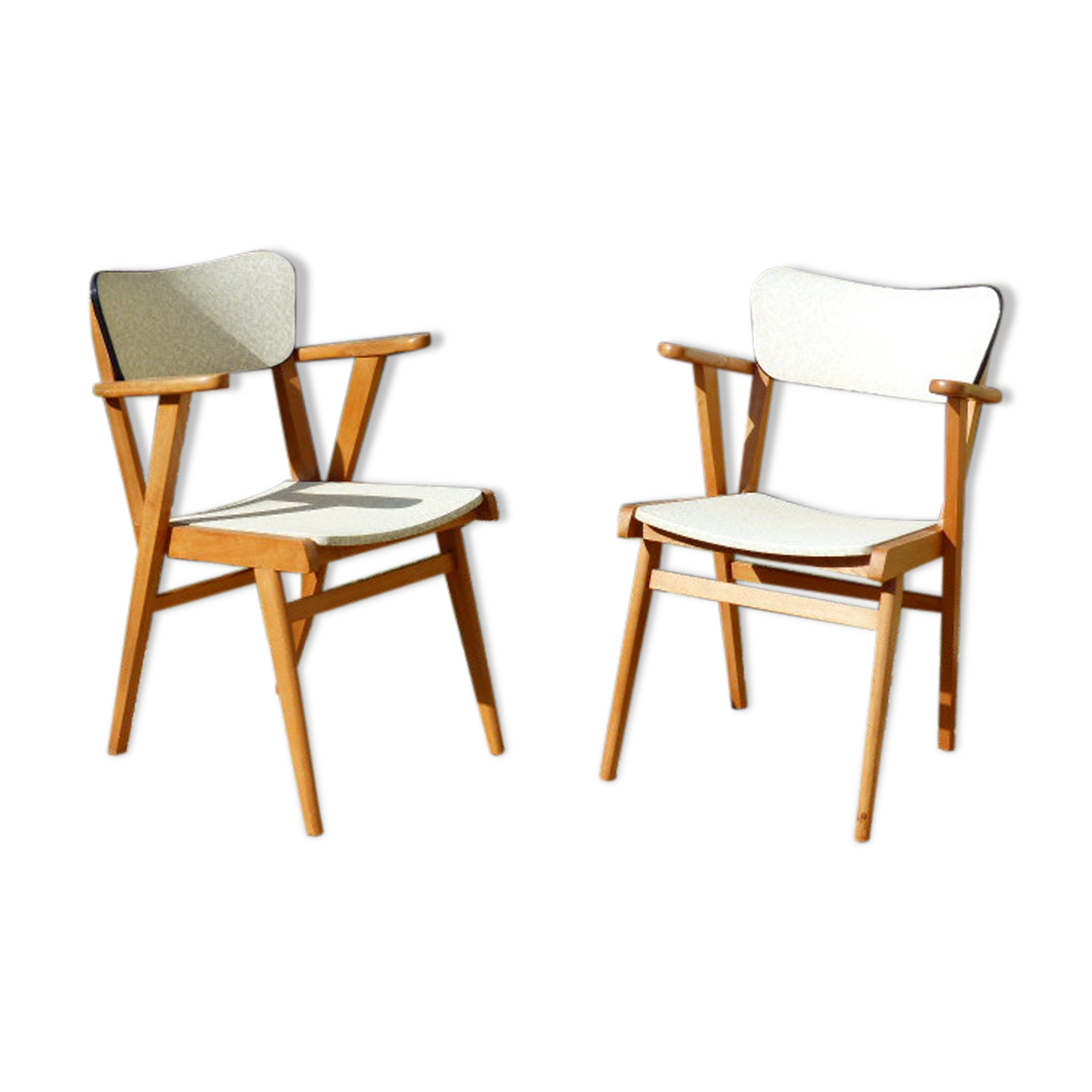 Pair of Bridge skai and wood chairs years 70's