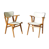 Pair of Bridge skai and wood chairs years 70's