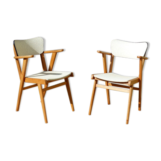 Pair of Bridge skai and wood chairs years 70's