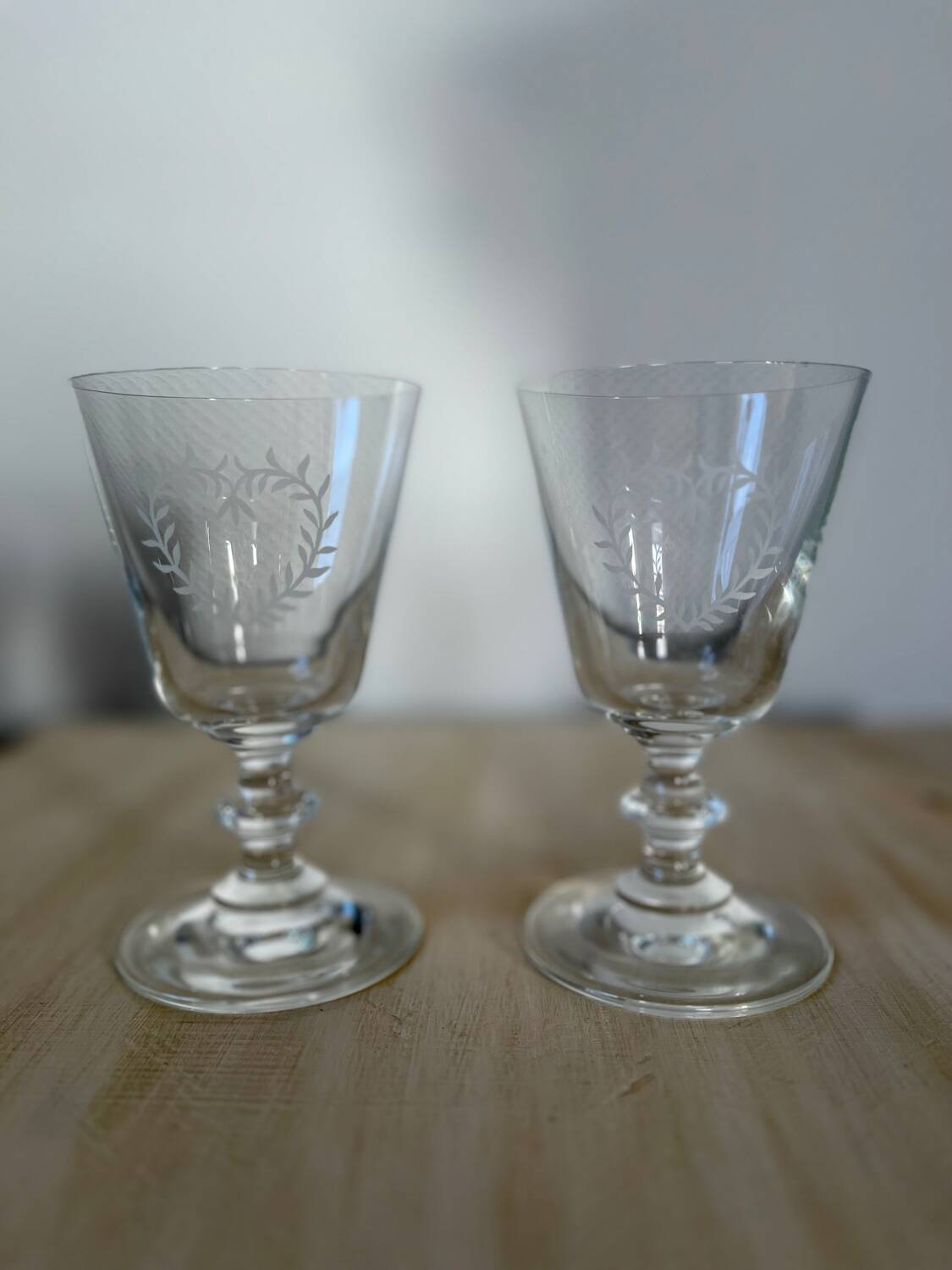 Pair of stemmed wine glasses