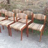 Vintage Scandinavian chairs in fabric and wooden footing.