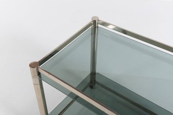 Chariot de service/table d'appoint italien moderne en acier chromé, années 1970