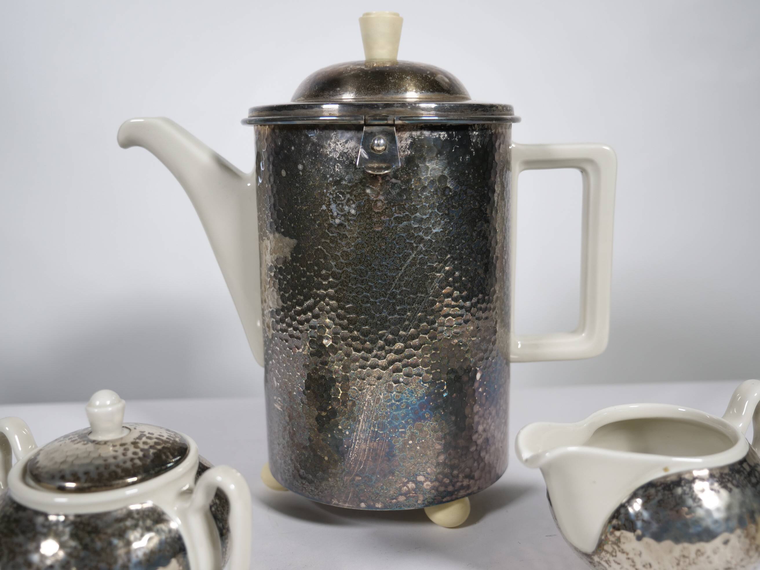 Art Deco Tea Set by Hutschenreuther with WMF Silver Plating, 1930s