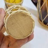 Vintage orangeade service in amber blown glass and wicker