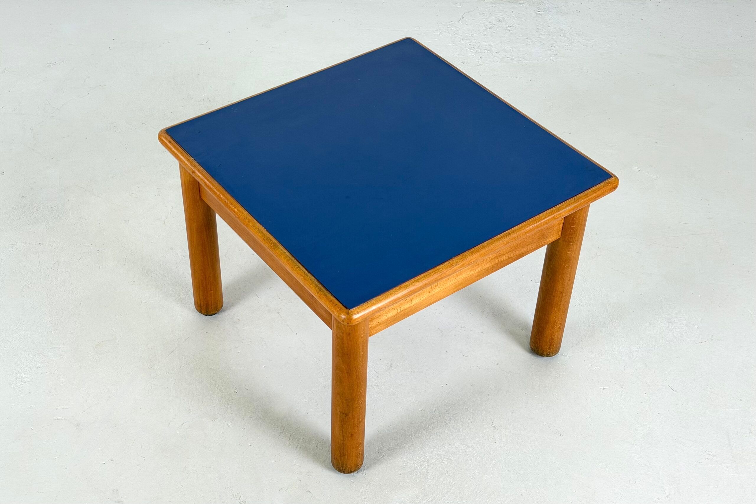 Beech coffee table with a blue formica top, France – 1960s