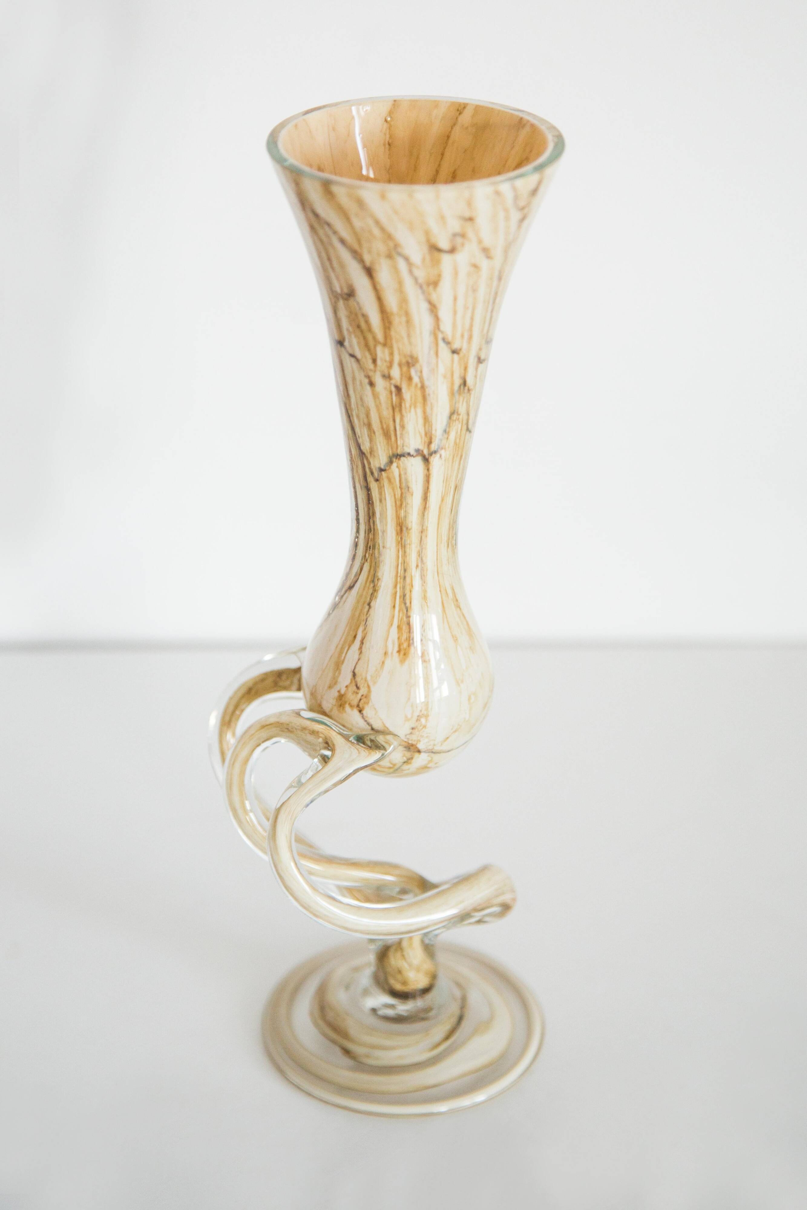 Vintage mid-century artistic vase, beige sand, Murano glass, Europe, 1970.