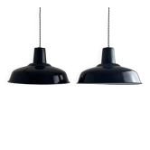 Pair of antique enamelled industrial workshop suspensions