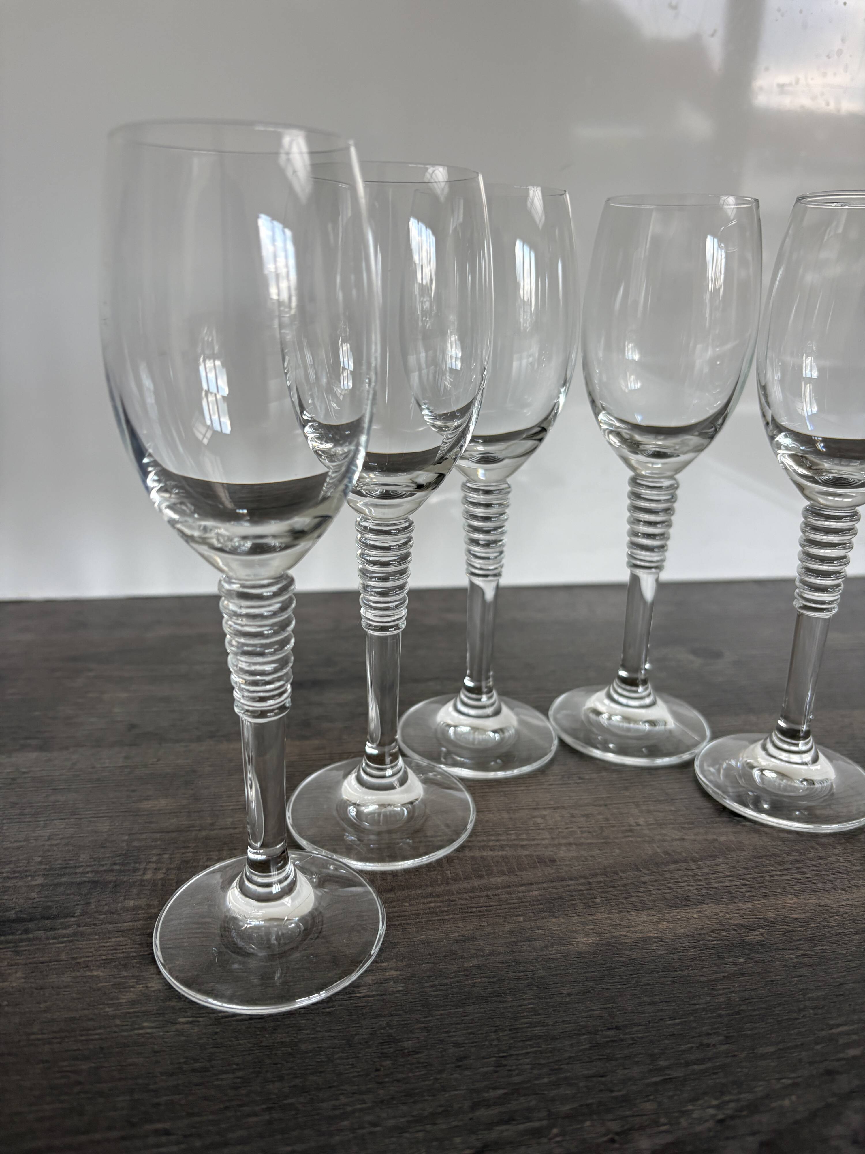 6 Vintage Ribbed Stem Crystal Glasses