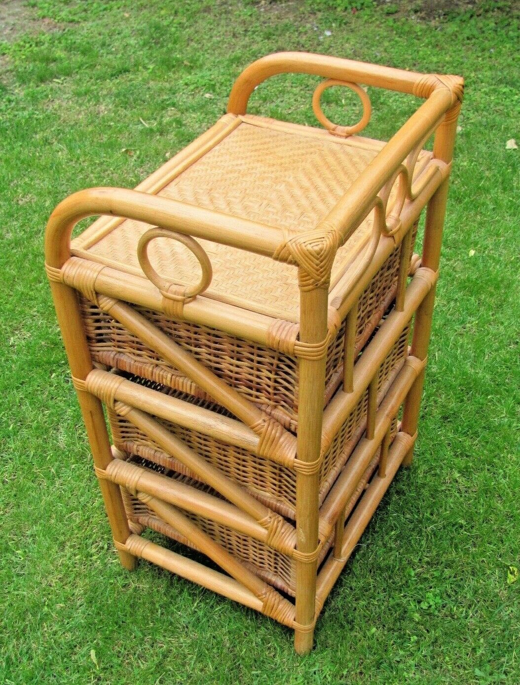 Bedside table - 3 drawers - rattan and wicker