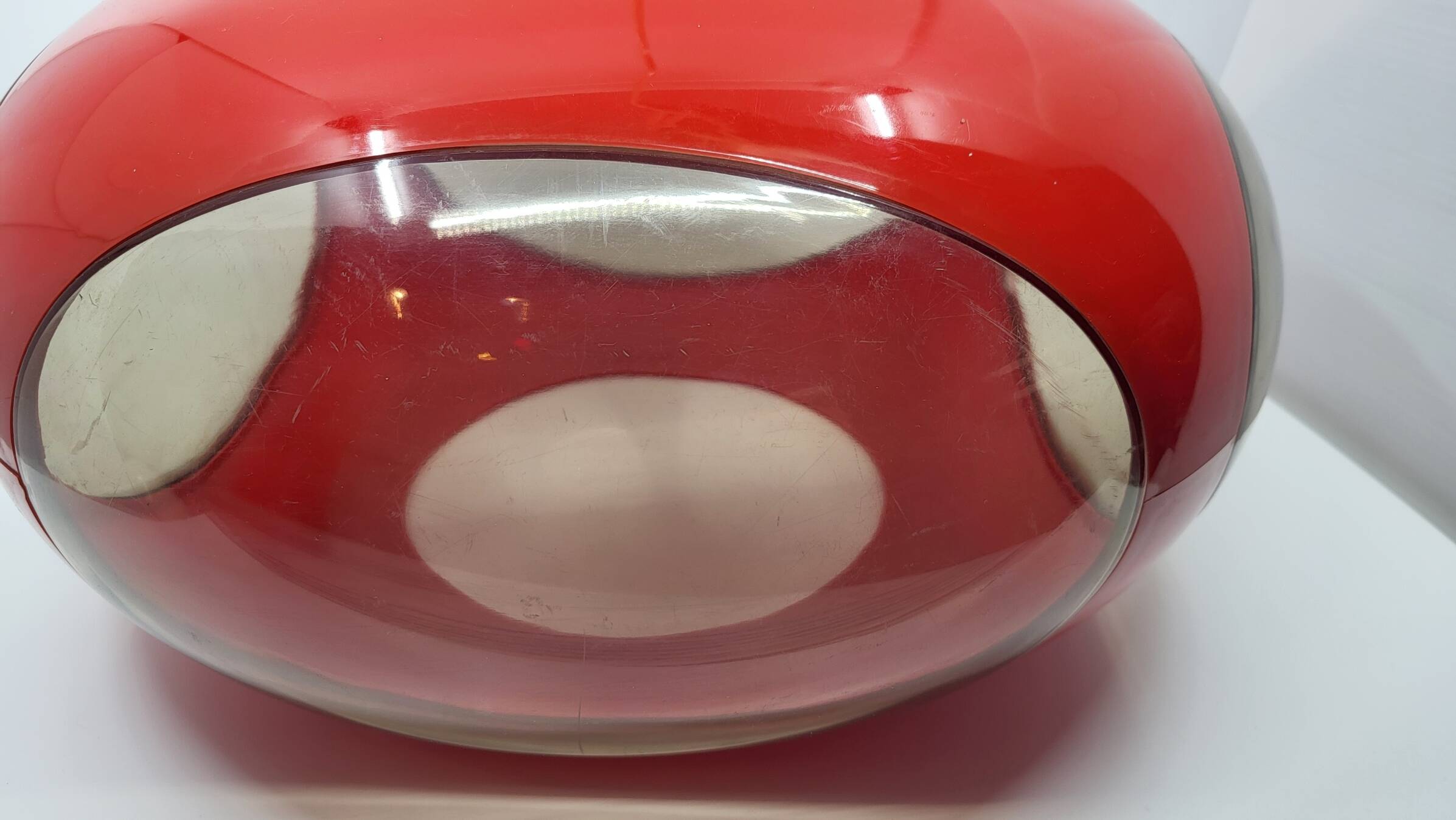 Massive Belgium red plexiglass UFO Space Age pendant light, 1970