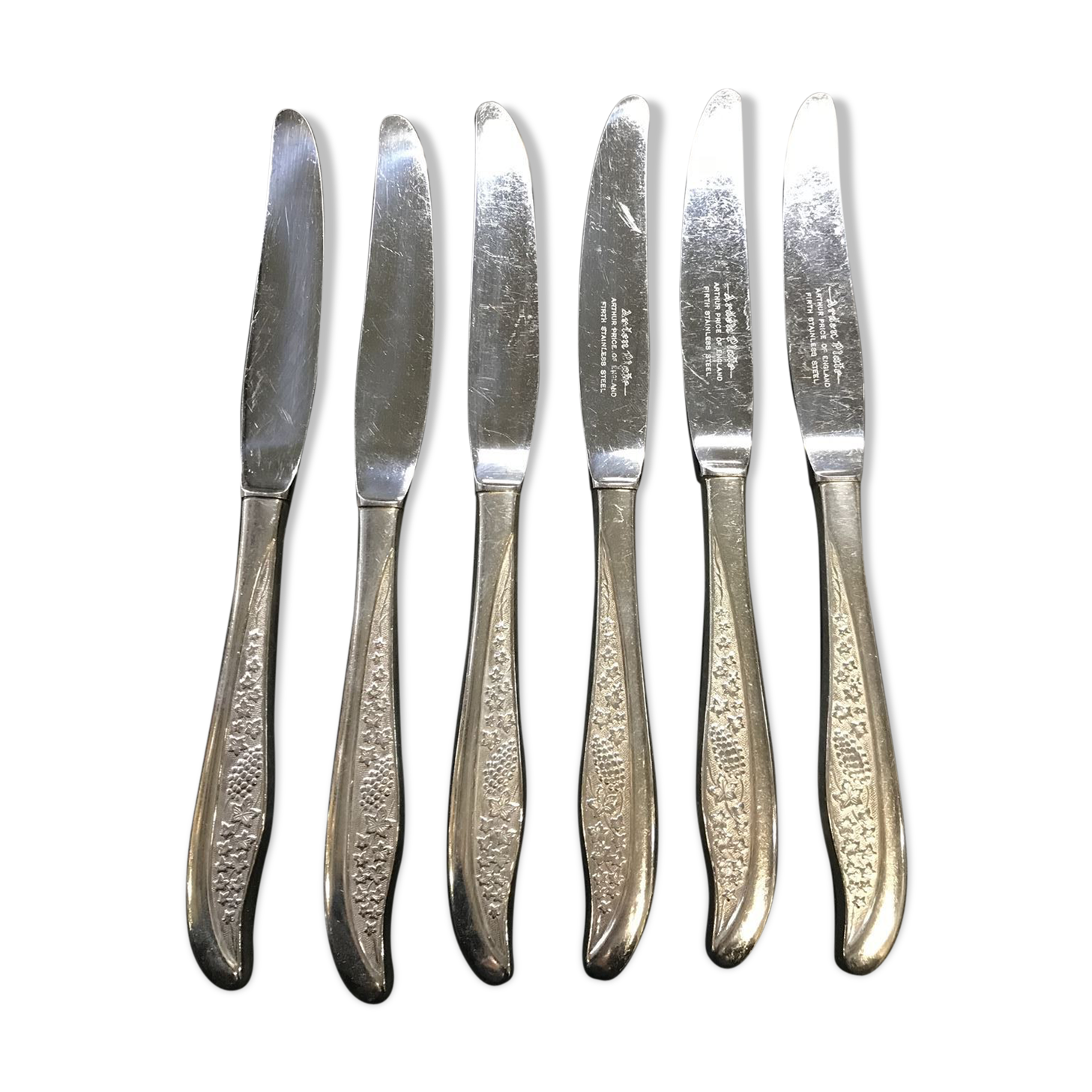 Box of 6 large English silver metal knives