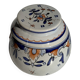 Small water butter dish in vintage earthenware with blue and orange floral patterns D10