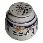 Small water butter dish in vintage earthenware with blue and orange floral patterns D10