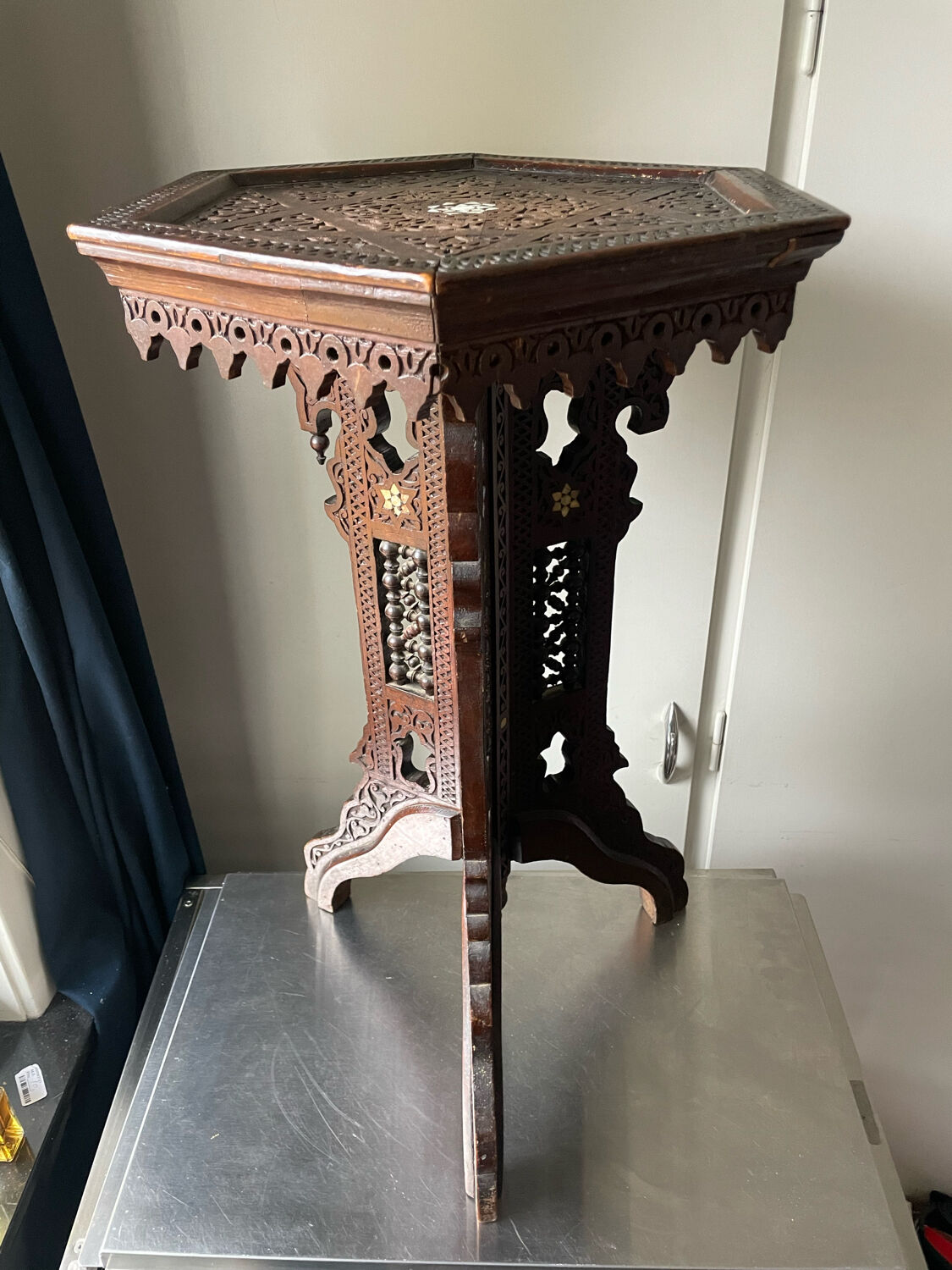 Antique Ottoman Turkish table with inlays and intricate carvings