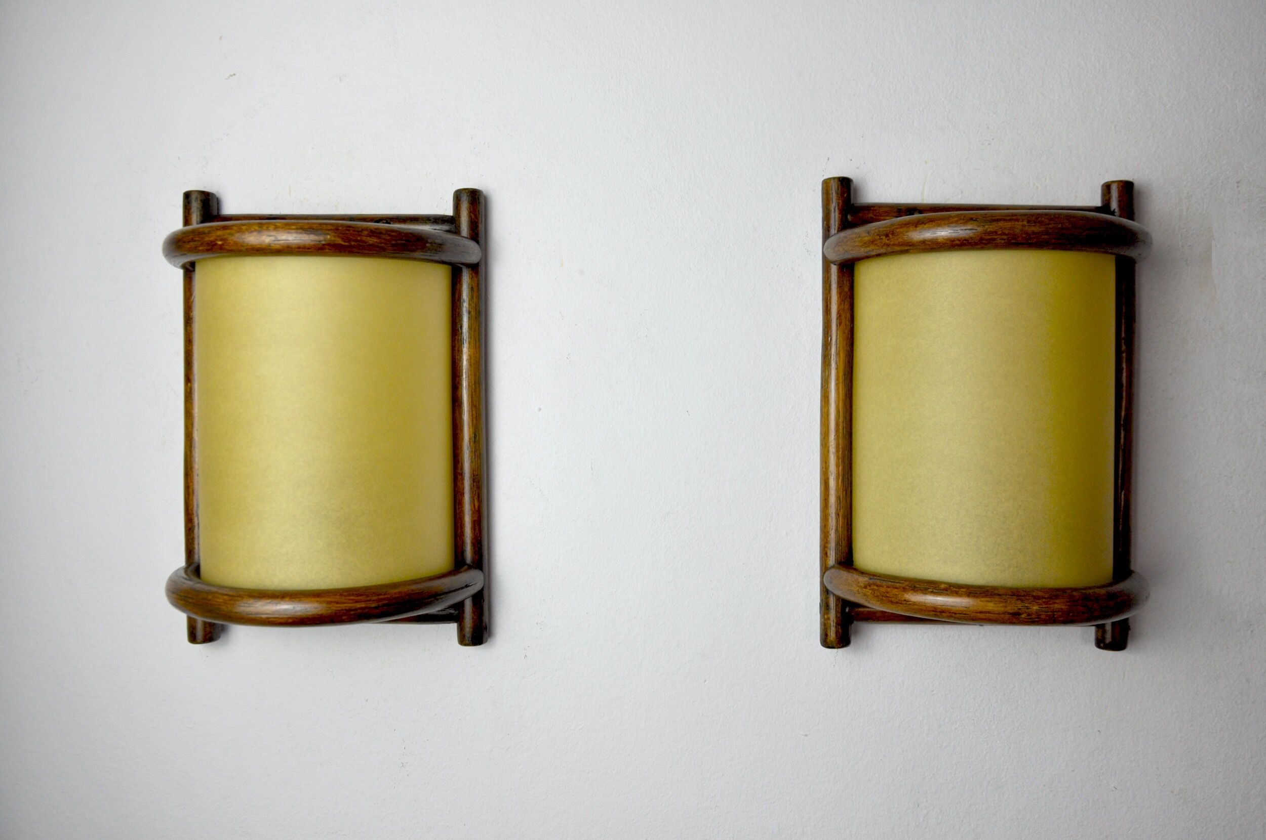 Pair of rattan wall lights France 1960
