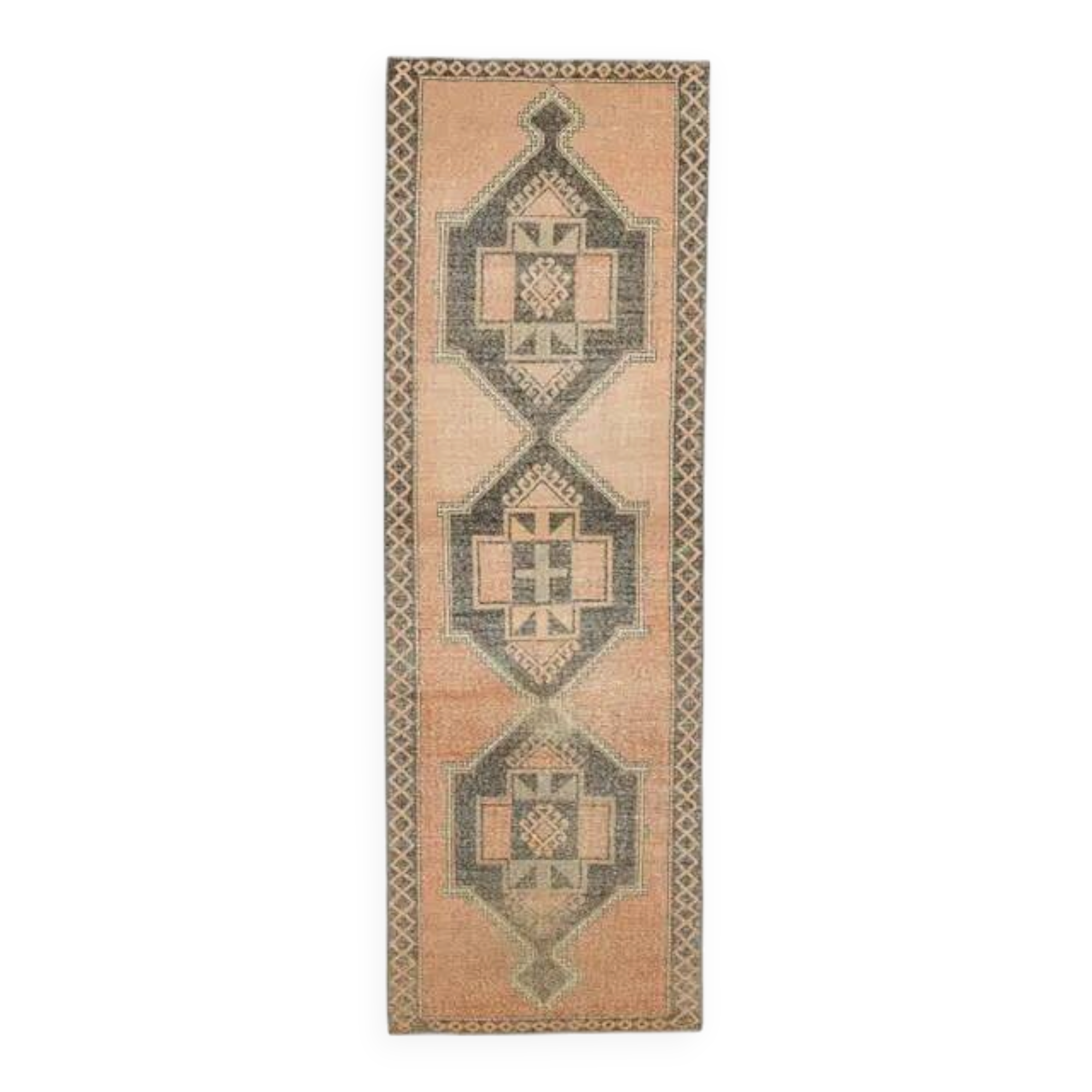 1970s Vintage Turkish Oushak Handmade Wool Cotton Orange Runner Rug 122x384