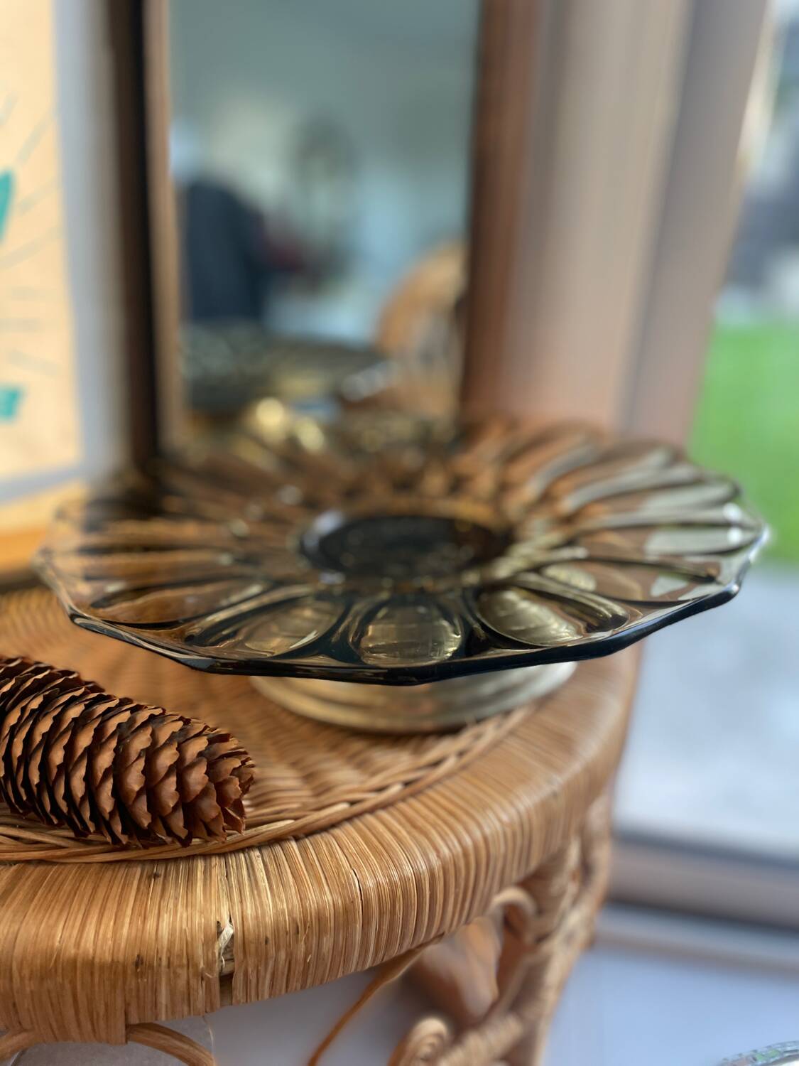 Vintage fruit bowl – 1970s, sculpted smoked glass