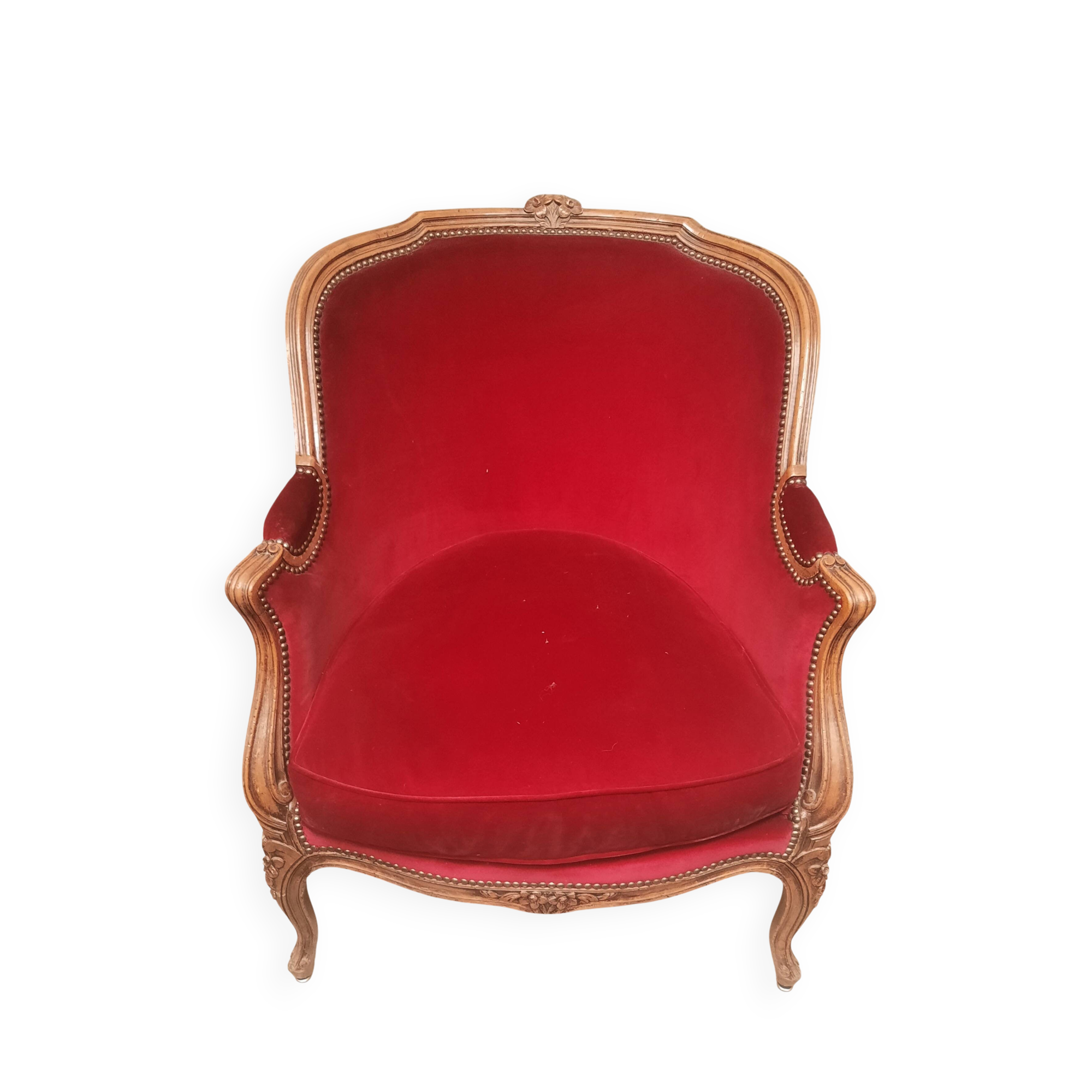Large Louis XV style bergere chair in red velvet