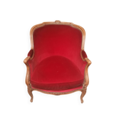 Large Louis XV style bergere chair in red velvet