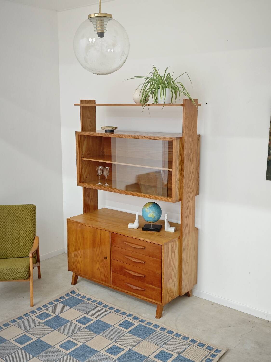 High sideboard, wooden display cabinet by Frantisek Jirak – 1960