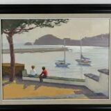 Early 20th Century Impressionist Style Seascape Oil Painting, Framed