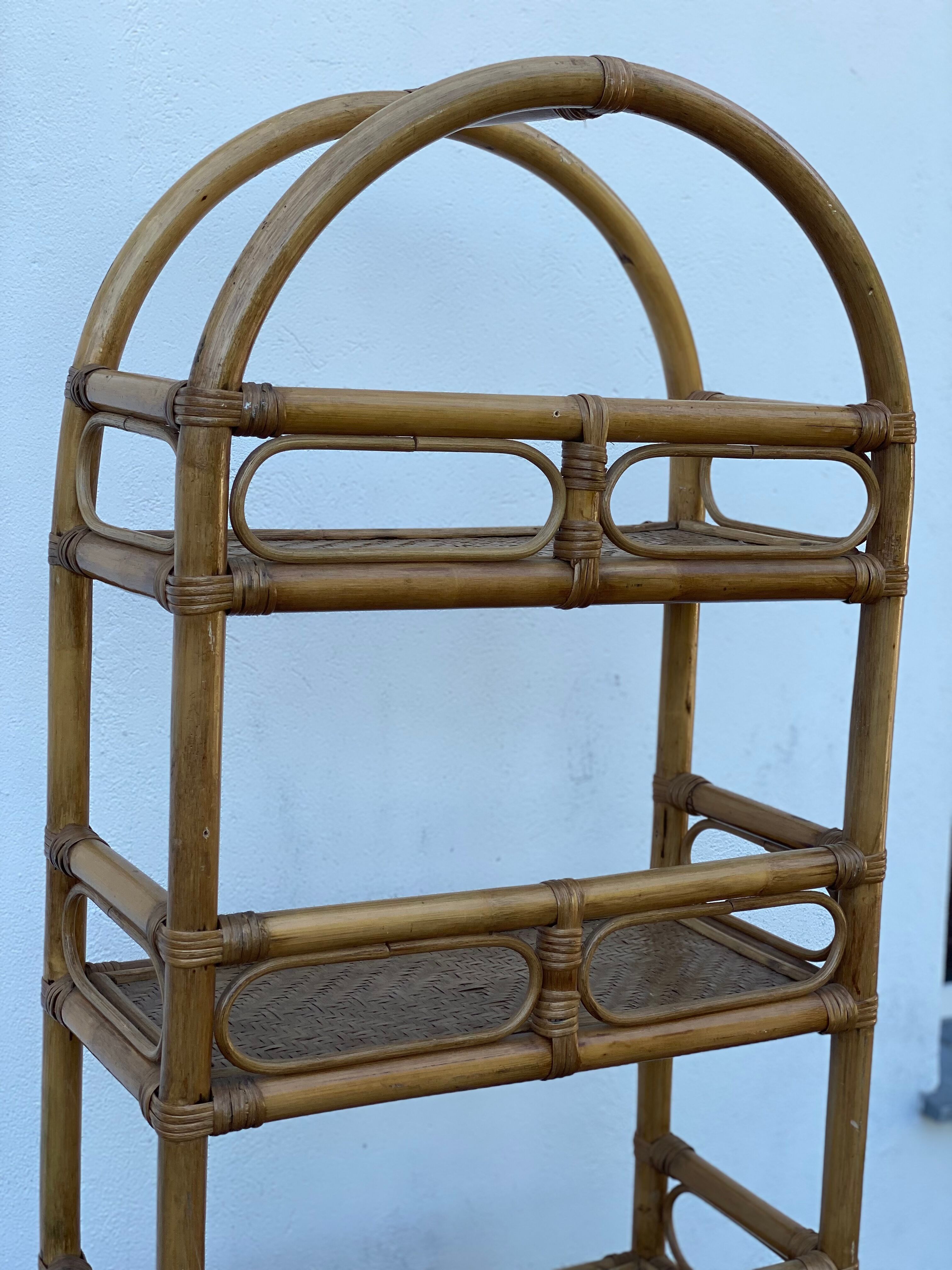 Vintage italian bamboo and rattan shelving unit