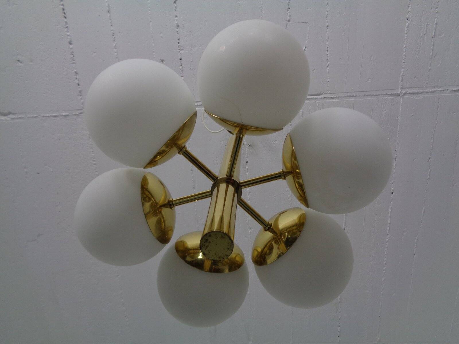 Sputnik brass and glass ceiling chandelier from Kaiser Idell / Kaiser Leuchten, Germany, 1960s