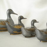 Set of vintage tin and brass duck boxes
