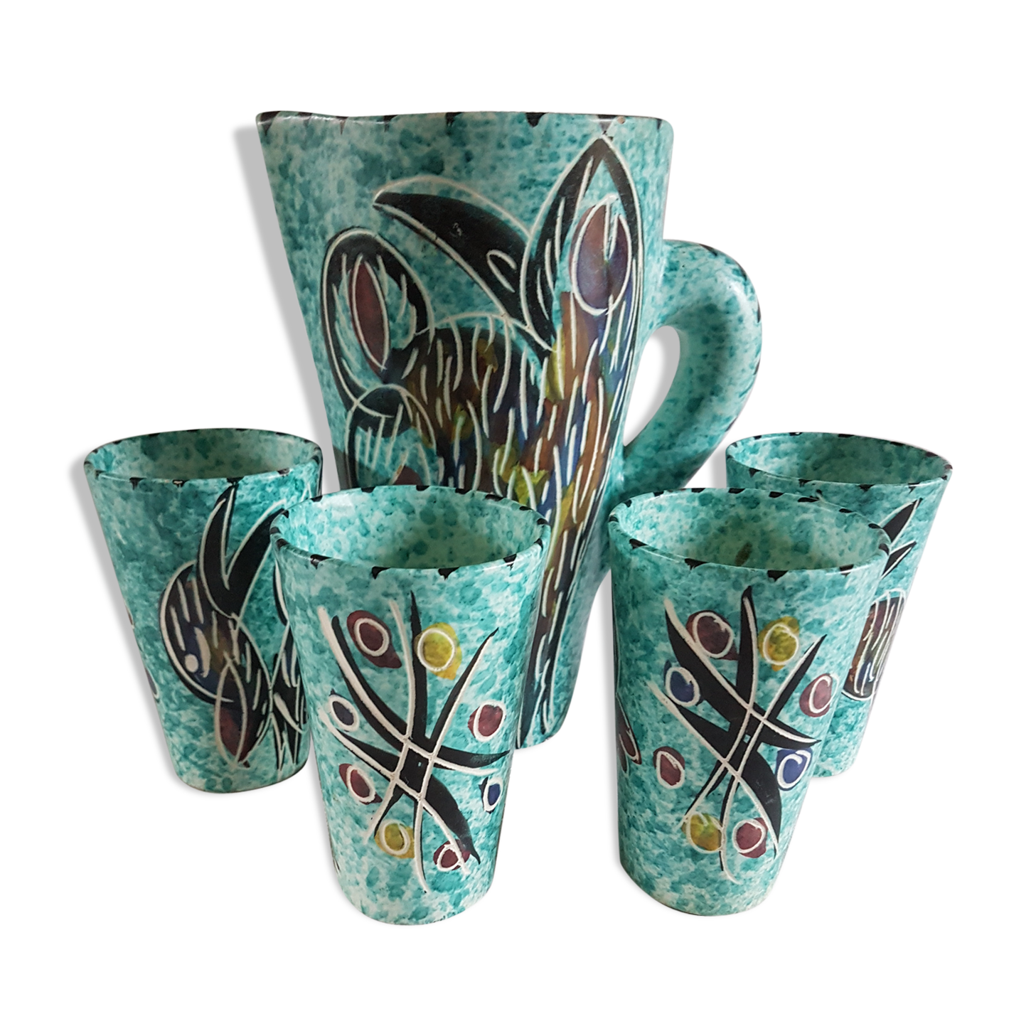 Orangeade set signed Borty, Vallauris, 50's