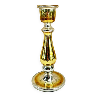 Old candle holder XIX gilded mercurized eglomised glass