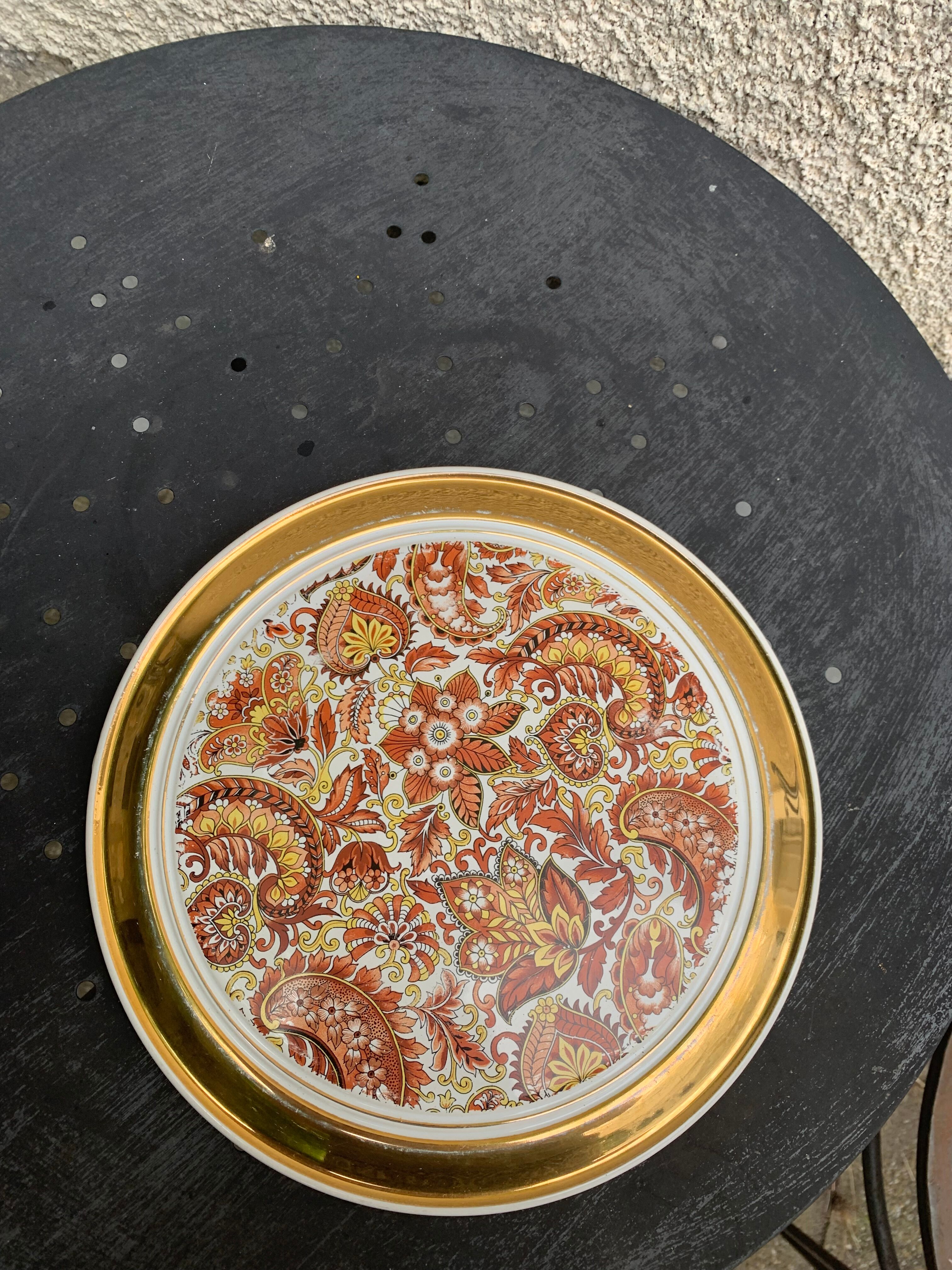 Faience trivet, cashmere pattern centerpiece, vintage 1960, stamp B france