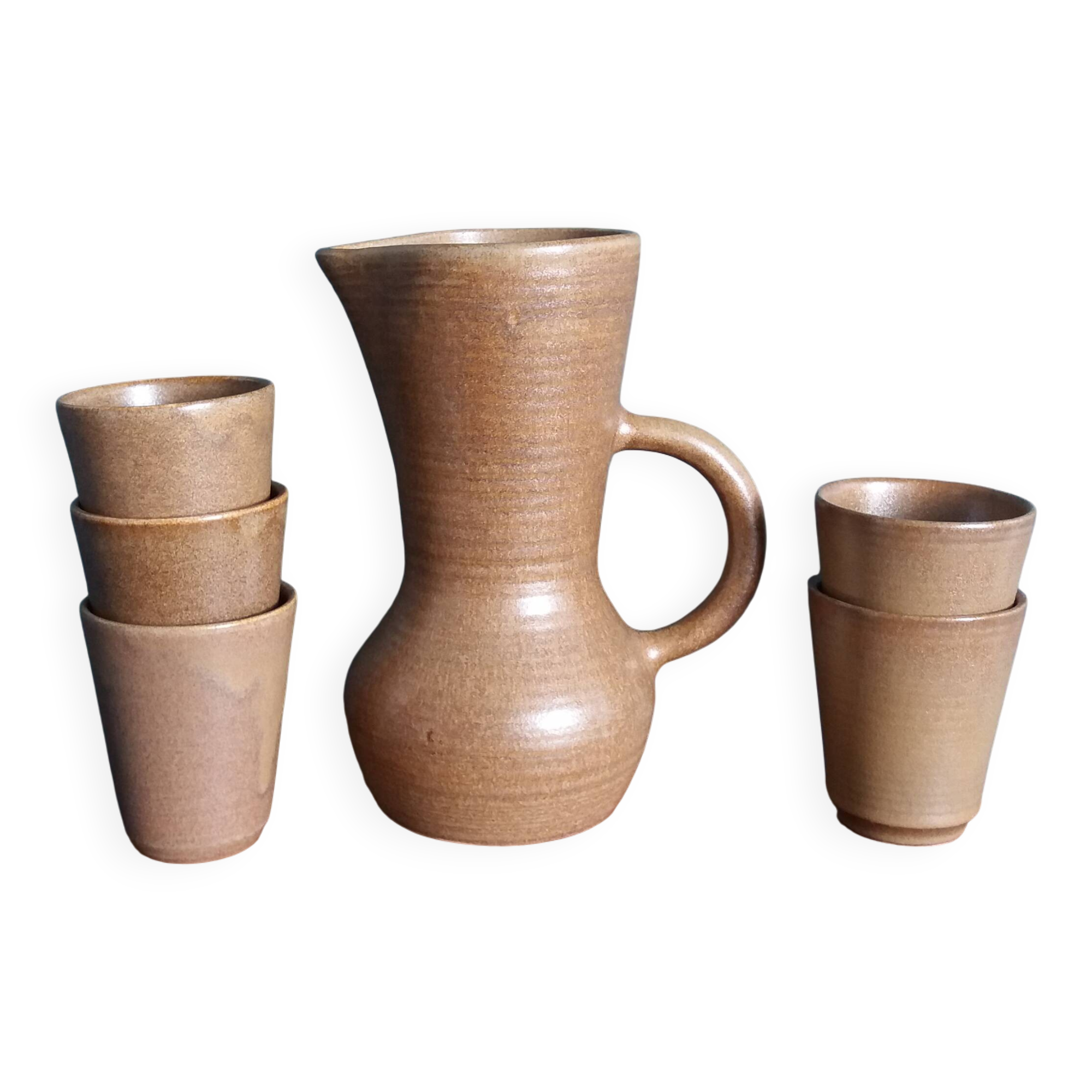 Cider or orangeade service Digoin, jug and stoneware glasses.