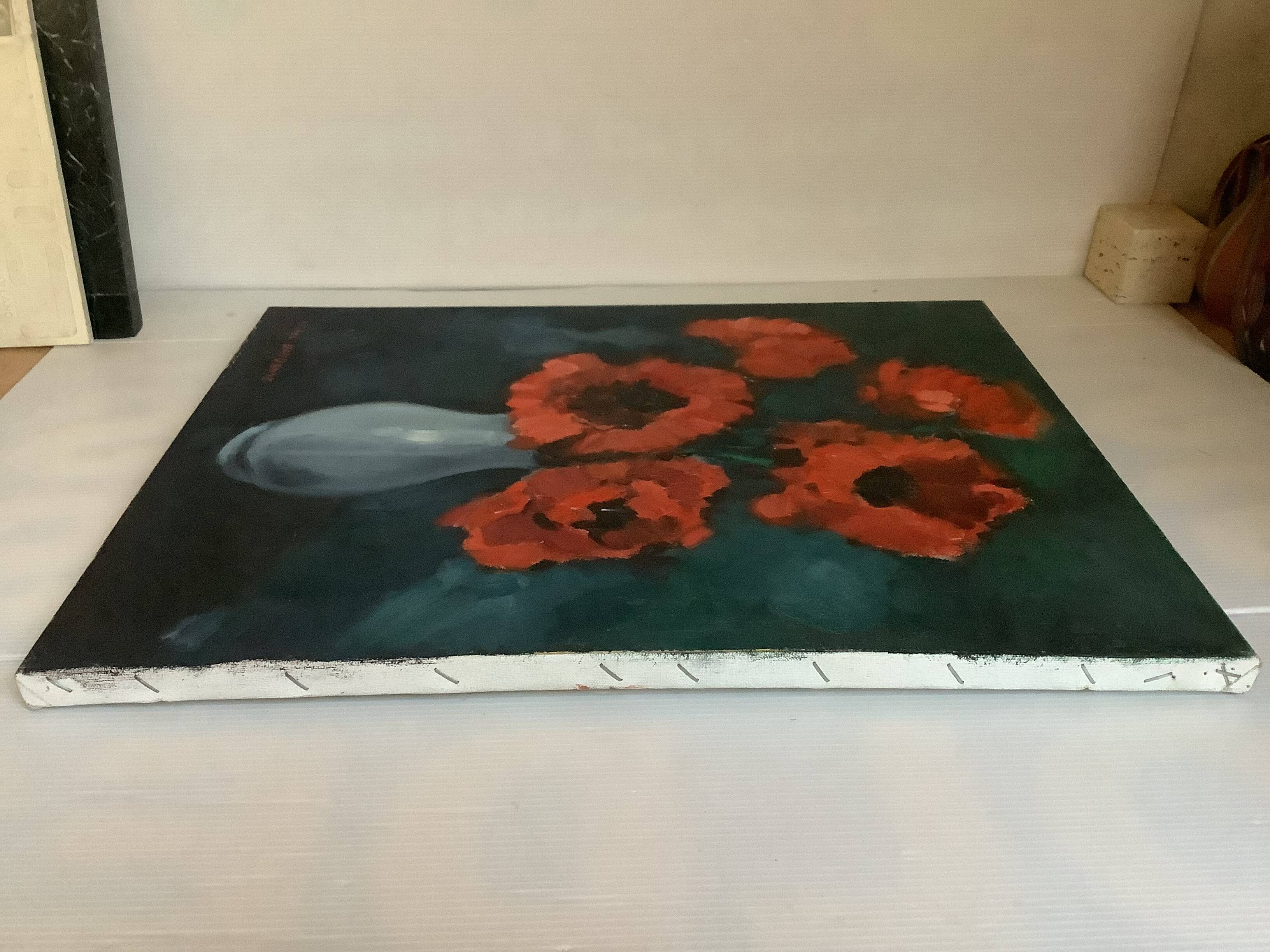 Large painting of a bouquet of flowers, oil on canvas, signed.