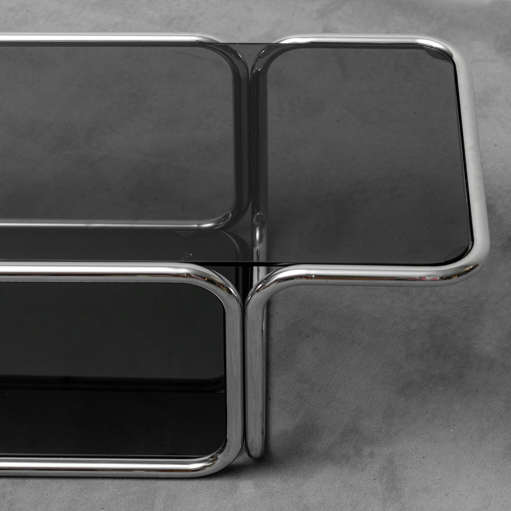 Coffee table metal smoked glass 70s vintage modern